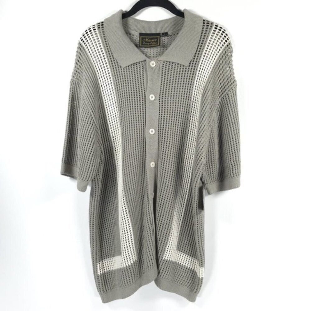 NWT Massive Luxury Edition Sweater Crochet‎ Knit Polo Shirt Button COTTON LARGE